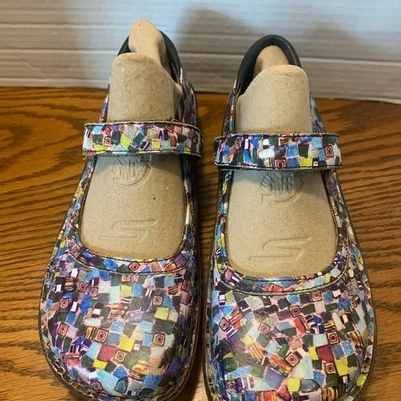 Alegria Mary Janes Bella Multi Cube colorful comfortable low wedge heel size38/8 - Picture 2 of 12